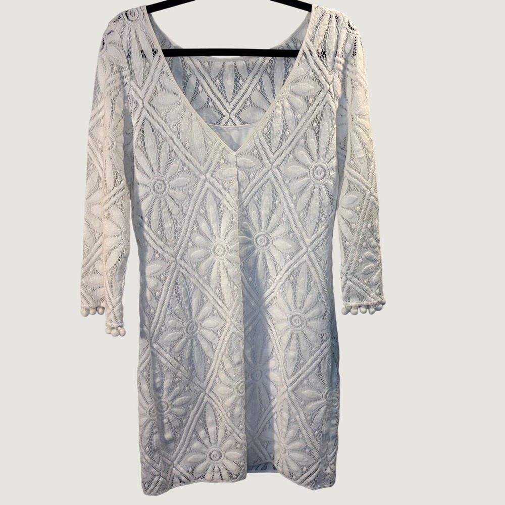 Lilly Pulitzer Dress White Lace V-Neck Shift Hamptons Boho Chic Bridal Wedding M